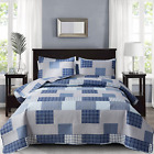 3-Piece Bedding Sets King Size Plaid Quilt Bedspread Soft Lightweight Reversible