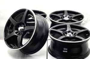 Kudo Racing Gekka 16x7 5x100 5x114.3 Black w/Polish Lip Wheels Rims Civic Accord - Picture 1 of 8