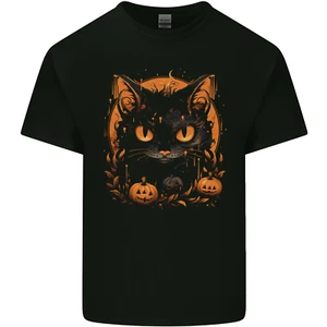 Halloween Cat With Pumpkins Mens Cotton T-Shirt Tee Top - Picture 1 of 3