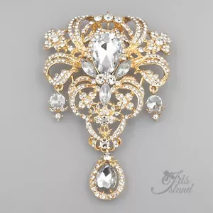 Broche colgante de cristal transparente enchapado en oro pin vestido de boda regalo 09730 - Imagen 1 de 4