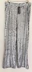 Boohoo Sequin Silver High Waist Wide Leg Trouser Pants Disco Party Size 12 NWT
