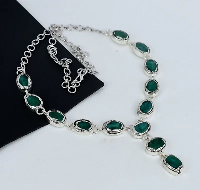 Smaragd Edelstein Electrofromed Kette 925 Sterlingsilber Schmuck für Geburtstag - Bild 1 von 4