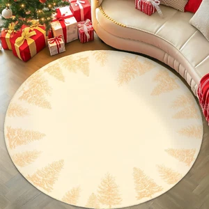 Christmas round Rug 7Ft Area Rug Gold Xmas Tree Rug Washable Rug Circle Rug roun - Picture 1 of 7