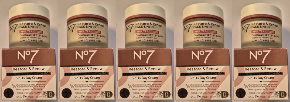BOOTS No7 Restore & Reface & Neck Multi Action Day Creams 3 X 50ml