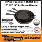 3 Piece Cast Iron Skillet 10" 12" 14" With Pour Spouts by Bayou Classic 7405