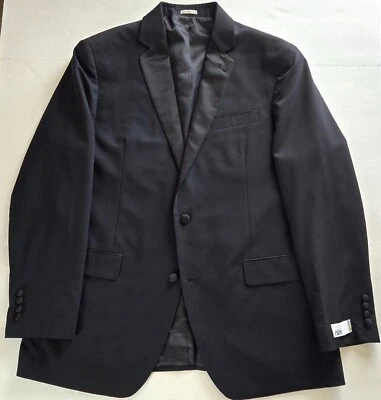 全新带标签黑色燕尾服夹克 NORDSTROM RACK 男式 48L 48 L 修剪适合缎面翻领正式 — 第 1/4 张图片
