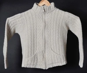 Aran Crafts Full Zipper Wool Cardigan Sweater Women's L Cable Knit Made Ireland - Picture 1 of 5
