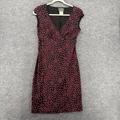 Vintage City Triangles Dress Womens M Black Polka Dots Wrap V-Neck 90s Y2K Pinup - Image 1 of 4