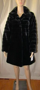 NWT $320 Jones New York Black Faux Fur Coat Rolled Sleeves & Down to Waist Sz S - Picture 1 of 13