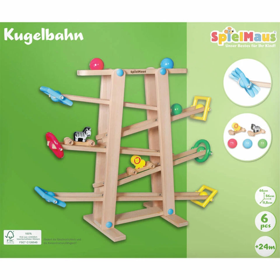 SpielMaus Kugelbahn mit Rollelementen Motorikspielzeug Kinder ab 2 Jahre Holz - Bild 1 von 1