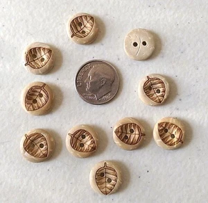 Pkg of 20 LEAF 2-hole Coconut Shell Buttons 1/2" (12mm) Craft (306) - Picture 1 of 3