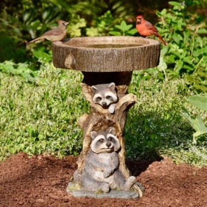 Resin Raccoon Bird Bath Garden Ornament Decor Statue Sculpture Outdoor Feeder TH - Picture 1 of 6