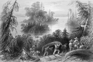 CANADA (ONTARIO): RIVIÈRE des OUTAOUAIS: CIMETIÈRE des VOYAGEURS - Gravure 19e - Imagen 1 de 2