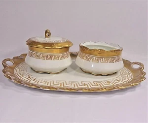 Antiguo juego de aparador de porcelana Limoges pintado a mano de 4 piezas, dorado, en mal estado  - Imagen 1 de 12