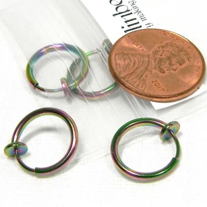4 Small 1/2 inch Rainbow Ion Stainless Steel Round Clip on Hoop Earring Findings - Picture 1 of 3