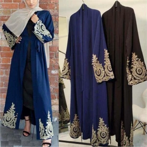 Abito maxi kimono aperto donna Ramadan Dubai Abaya abito islamico caftano arabo - Foto 1 di 97