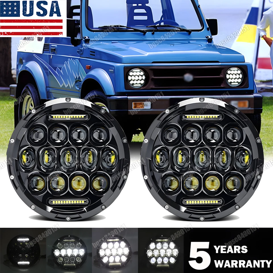 Par de faros redondos LED de 7 pulgadas DRL haz alto/bajo x2 para Suzuki Samurai SJ410 Foto 1 de 4