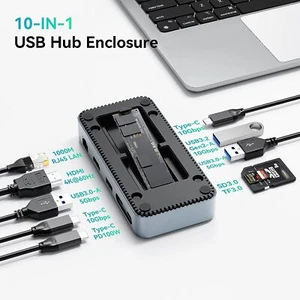 Yottamaster M.2 NVME SATA USB C Hub 3.2 Enclosures Case 10 IN 1 Docking Station - Picture 1 of 12
