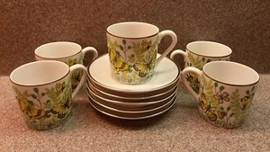 VINTAGE FITZ FLOYD SAKOWITZ DEMITASSE SET OF 5 w/BUTTERFLIES AND PLATINUM TRIM - Picture 1 of 5
