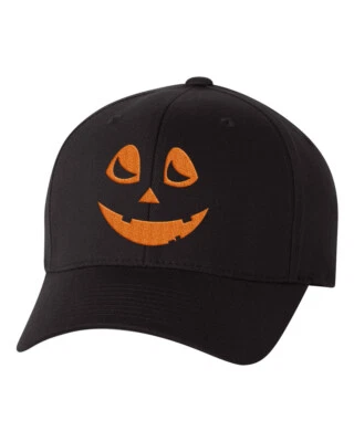 Halloween Pumpkin Custom Flex Fit Hat, Baseball Hat with Jack Olantern - Image 1 of 2