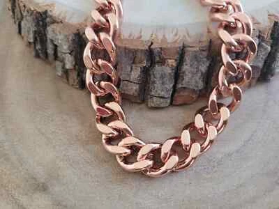 Pure Solid Copper Bracelet Arthritis Cuban Chain Curb Link Rider 11 mm Bracelet - Image 1 of 4