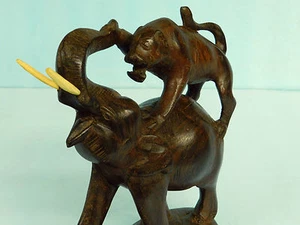VTG Hand Carved Wood Elephant/Tiger "SURVIVAL OF THE FITTEST" Sculpture - Picture 1 of 12