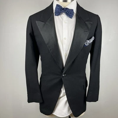VERDADERO DE COLECCIÓN 20s 30s Browning King 34S negro lana esmoquin blazer pico solapa pre unión Foto 1 de 4