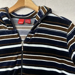 Giacca Mossimo velluto a righe zip con cappuccio marrone navy bianco casual comoda - Foto 1 di 7