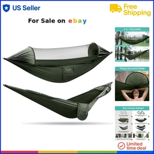 Large Nylon Camping Hammock with Mosquito Net 2 Person Portable Lightweight - Picture 1 of 9