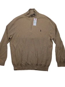 Polo por Ralph Lauren Para Hombres 2XL Cuarto Cremallera Pullover Algodón Tostado Beige Nuevo - Imagen 1 de 12