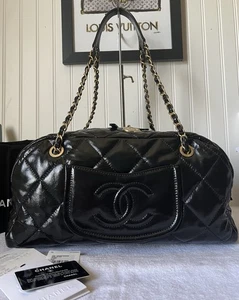 Chanel Bowling Verni Patent Black Soft Leather Large Double Zip Shoulder Bag - Picture 1 of 21