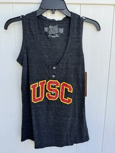 Neu Distressed Logo USC Trojans Henley Tanktop anthrazit Damen Small - Bild 1 von 5