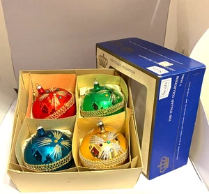 NEW Mercury Glass Christmas Tree Ornament 4 Large Balls Glitter Italy NOS - Picture 1 of 14