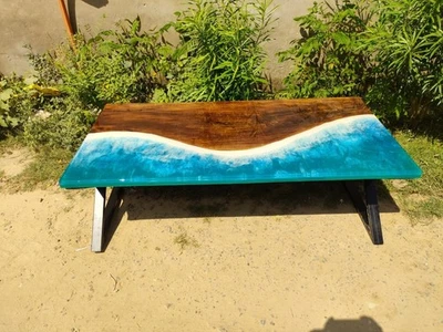 Blue Epoxy Resin River Table – Wooden Handmade Furniture for Home Décor - Image 1 of 4