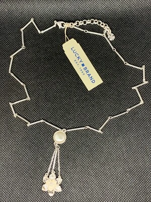 Collar de cadena de eslabones de barra colgante flor tono plata y perlas LUCKY BRAND NUEVO CON ETIQUETAS $39 Foto 1 de 4