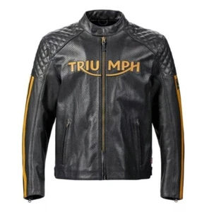 Triumph Motorbike Leather Jacket Bikers Cowhide Racing Jacket - Picture 1 of 9