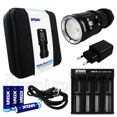 Lampe De Plongée XTAR Walrus D08 LED 2000 Lumens Torche Photo Kit Chargeur MC4 - Photo 1/4