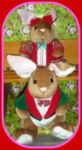 VELVETEEN CHRISTMAS RABBITS 1995 COMMONWEALTH RABBITS ADORABLE!!!! - Picture 1 of 4