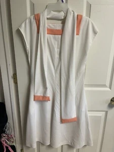 Vintage 60s 70s Short Mod Go Go Dress White & Orange M Medium With Scarf / Belt - Picture 1 of 5
