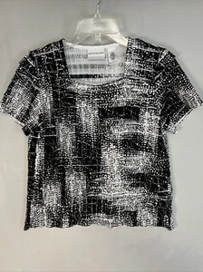 Alfred Dunner Women's Shirt Black & White Blouse w/ Sequins Petite Small Top - Picture 1 of 13