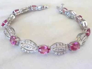 5CT Oval Lab-Created Tourmaline Women's Tennis Bracelet 14k White Gold Finish - Picture 1 of 7