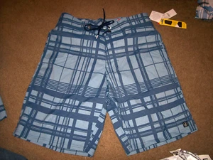 NEW VOLCOM BOARD SHORTS SWIM SZ 31 blue plaid boardshorts swim trunks - Picture 1 of 4