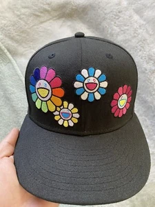 New Era X Takashi Murakami All Over Flower Fitted Hat Black 7 1/4 Grey Brim - Picture 1 of 9
