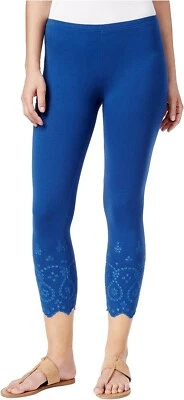 HUE Women's Eyelet Trim Cotton Summer Capri X-Small Blue Riviera 0-2 waist 21" - Image 1 of 3