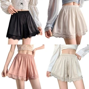 Women Lace Trim Half Slip Shorts Under Dress Panties Bloomers Safety Pettipants - Picture 1 of 12