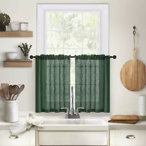 2 Panel Rustic Farmhouse Linen Kitchen Curtain Short Cafe Tiers for Small Window - Picture 1 of 73
