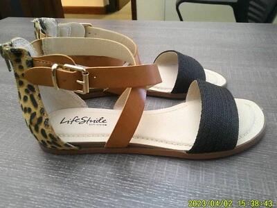 Sandalias LifeStride para mujer 8 Riley planas gladiador con tiras estampado de leopardo marrón S-9 Foto 1 de 4