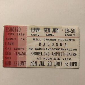 Madonna Shoreline Amphitheatre California Concert Ticket Stub Vintage July 1987