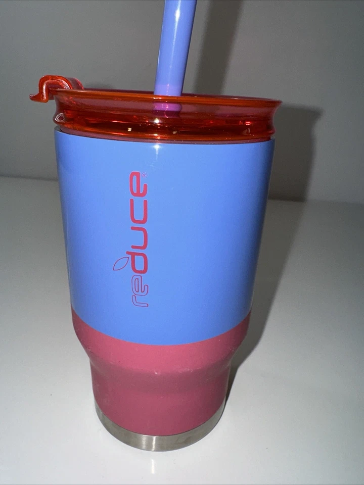 Vaso de acero inoxidable Reduce Coldee 14 oz con tapa 3 en 1 azul/rosa con pajita Foto 1 de 4