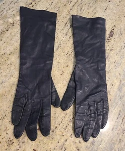 Guantes forrados formales formales de cuero negro talla L vintage para mujer de 14" - Imagen 1 de 23